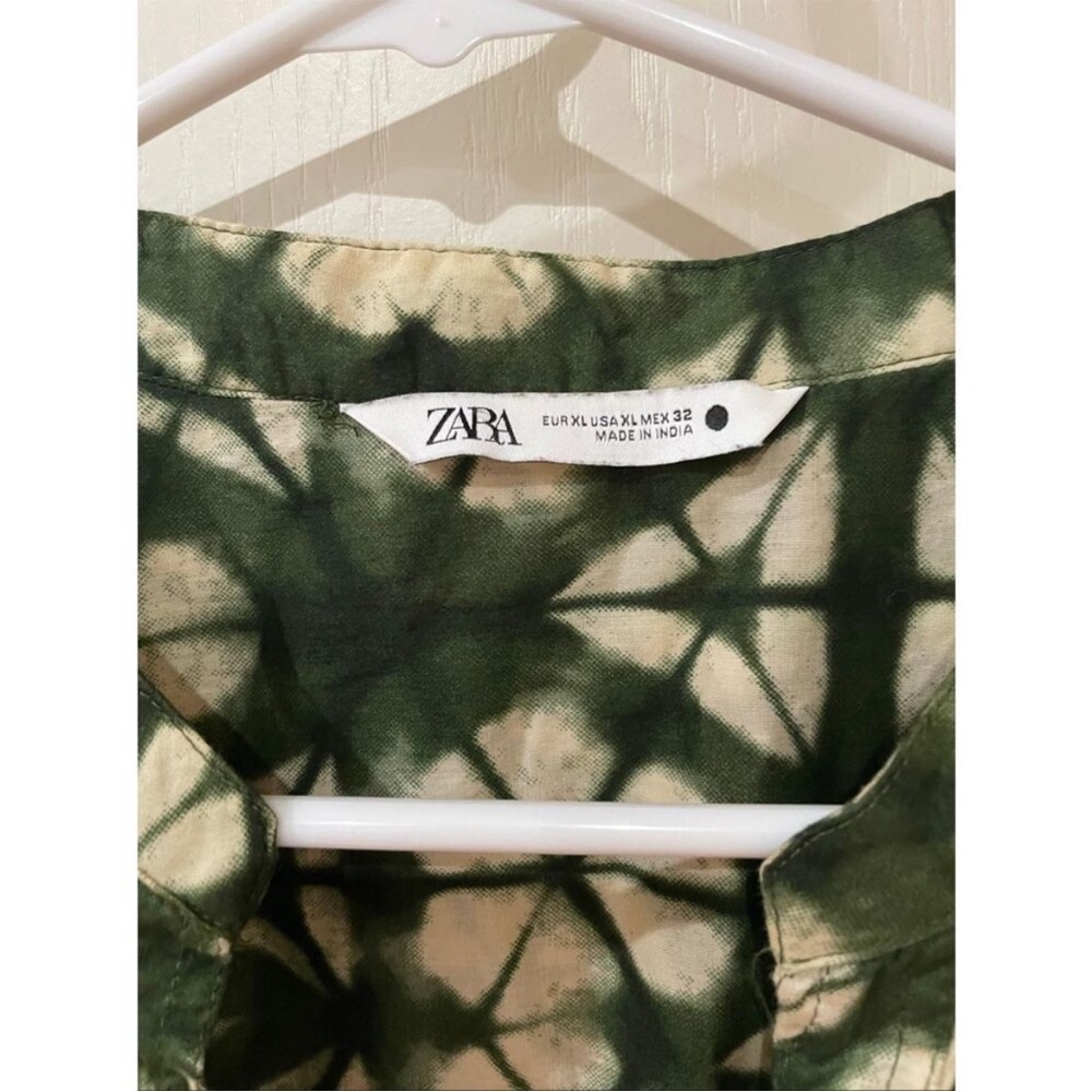 ZARA WOMAN PRINTED TUNIC DRESS GREEN ECRU size XL - Picture 3 of 7